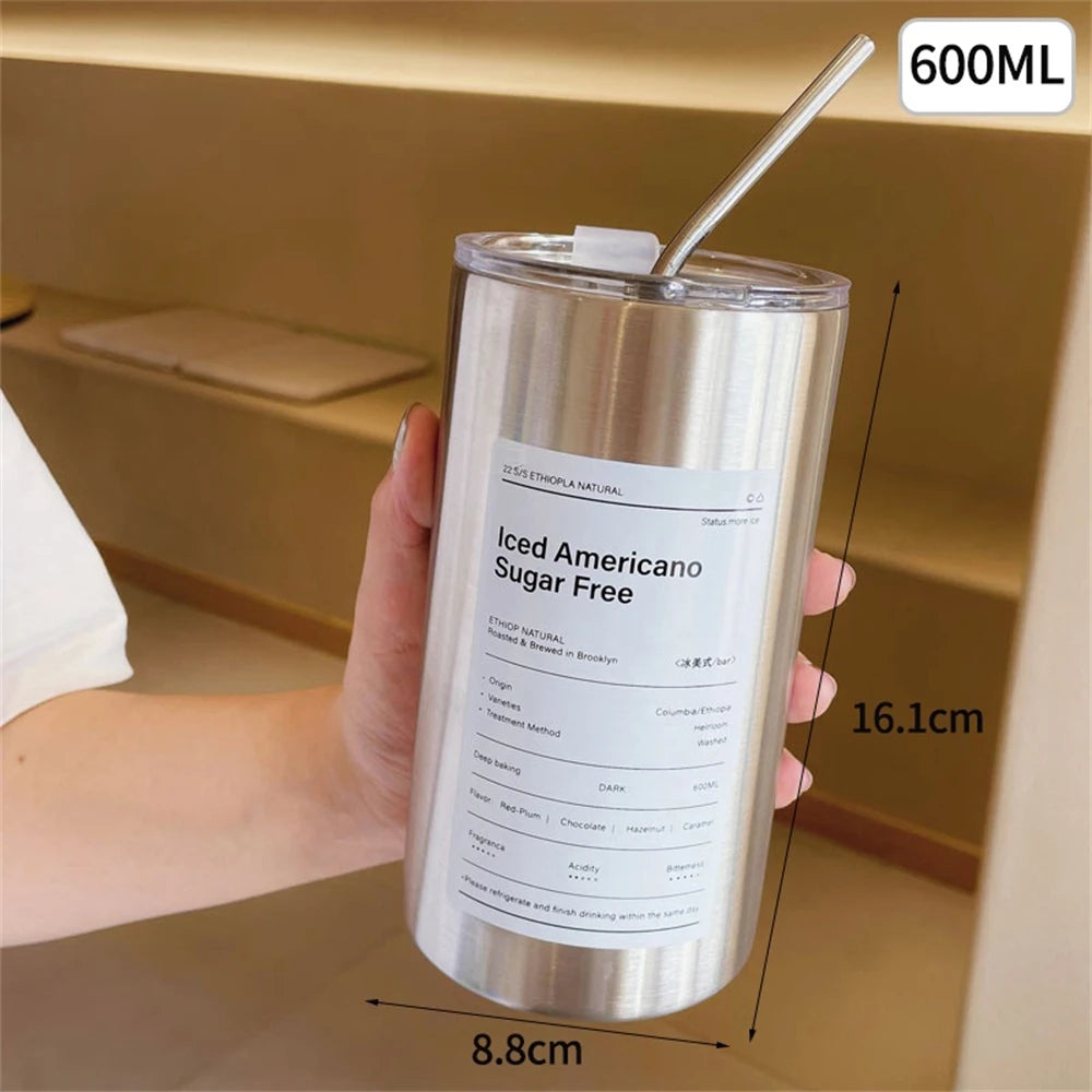 600ml Thermos Portable Stainless Steel Coffee Cup Thermos Bottle