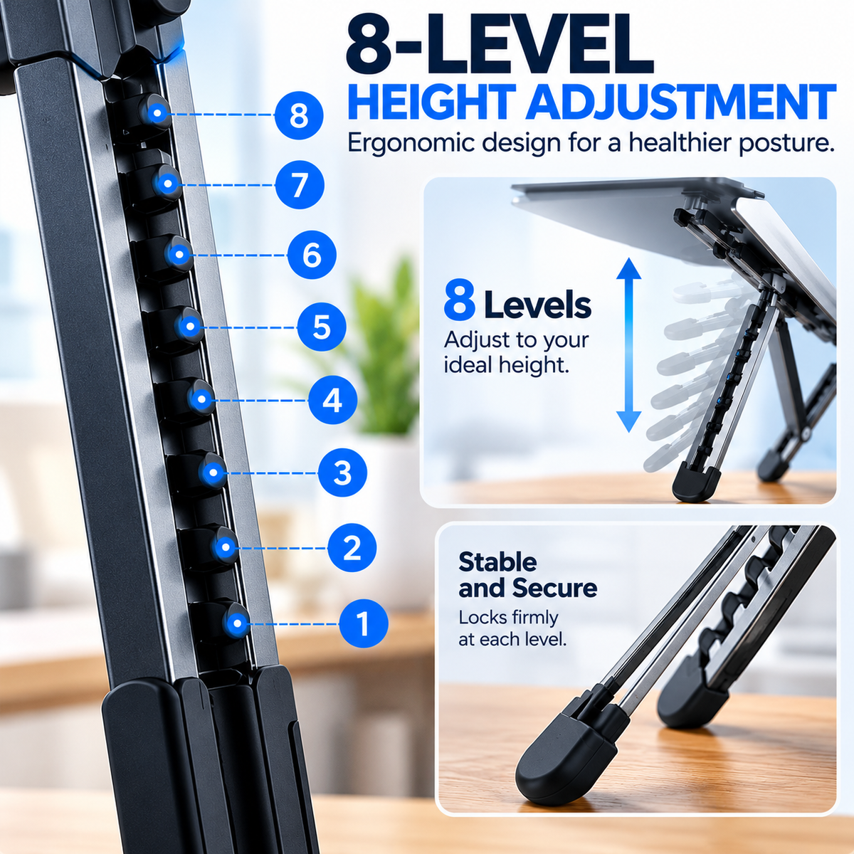 NESTAURA 3-in-1 Magnetic Foldable Laptop, Tablet & Phone Stand – Adjustable Portable Tripod