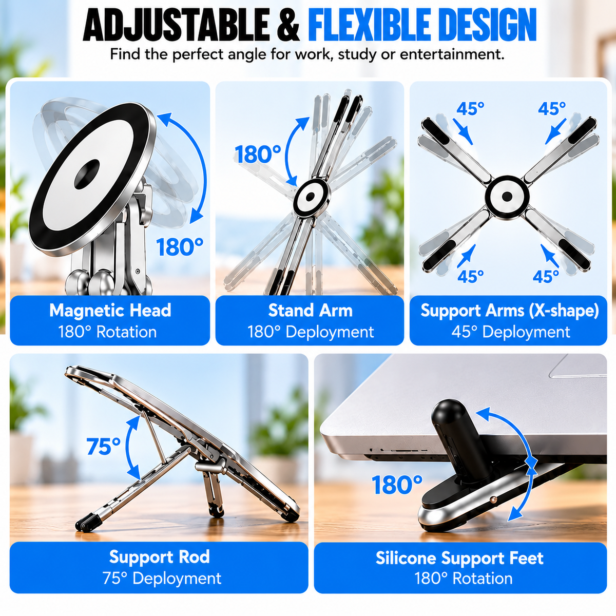 NESTAURA 3-in-1 Magnetic Foldable Laptop, Tablet & Phone Stand – Adjustable Portable Tripod