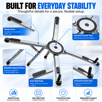 NESTAURA 3-in-1 Magnetic Foldable Laptop, Tablet & Phone Stand – Adjustable Portable Tripod