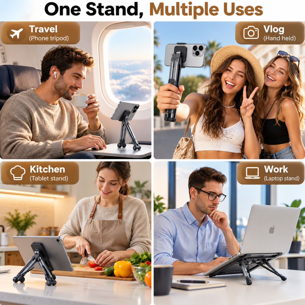 NESTAURA 3-in-1 Magnetic Foldable Laptop, Tablet & Phone Stand – Adjustable Portable Tripod