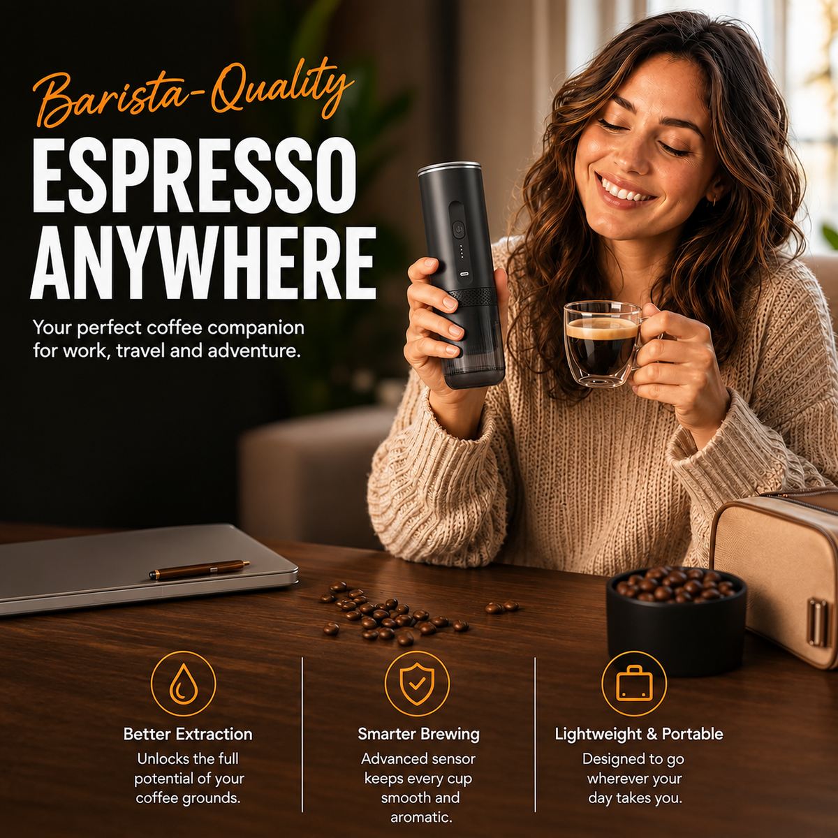 Self Heating Portable Espresso Coffee Maker 2in1