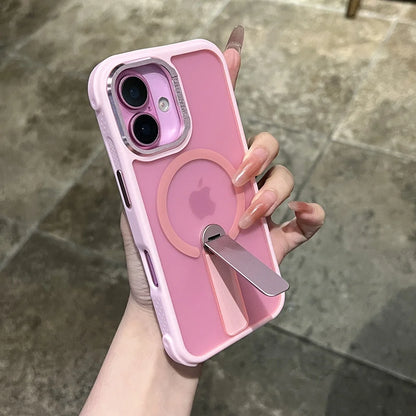 Magnetic Stand Holder Shockproof Case for iPhone 17 16 Pro Air 15 14 13 12 11 Pro Max for Magsafe Bumper Frosted PC Phone Shell