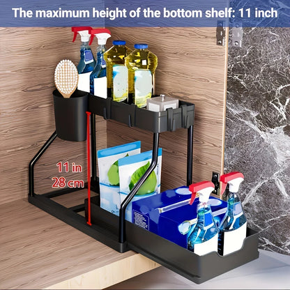 Under Sink Organizer Space Saving 2 Tier Pull Out Storage Box