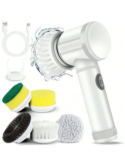 Cordless Electric Spin Scrubber with 5 Replaceable Brush Heads