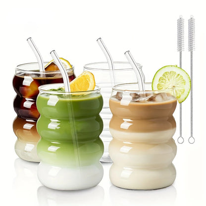2 High Borosilicate Glass Coffee Cups 350ML/11.8oz with Straw