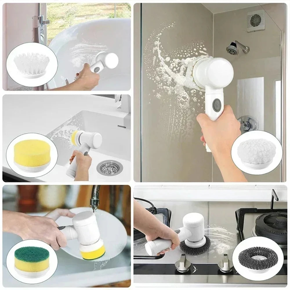 Cordless Electric Spin Scrubber with 5 Replaceable Brush Heads