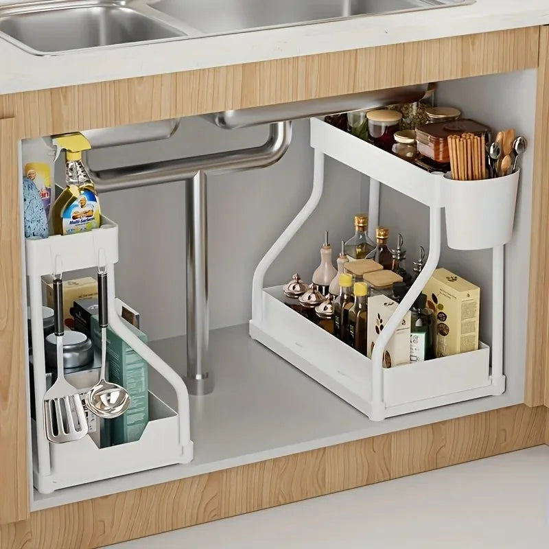 Under Sink Organizer Space Saving 2 Tier Pull Out Storage Box