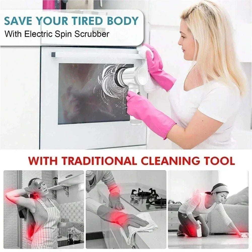 Cordless Electric Spin Scrubber with 5 Replaceable Brush Heads