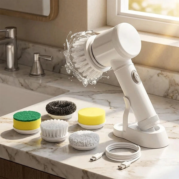 Cordless Electric Spin Scrubber with 5 Replaceable Brush Heads