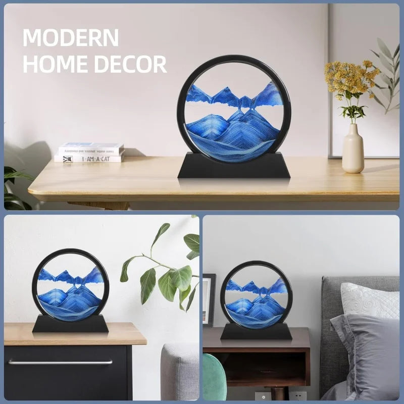 3D Hourglass Quicksand Moving Sand Art Picture Round Glass
