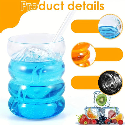 2 High Borosilicate Glass Coffee Cups 350ML/11.8oz with Straw