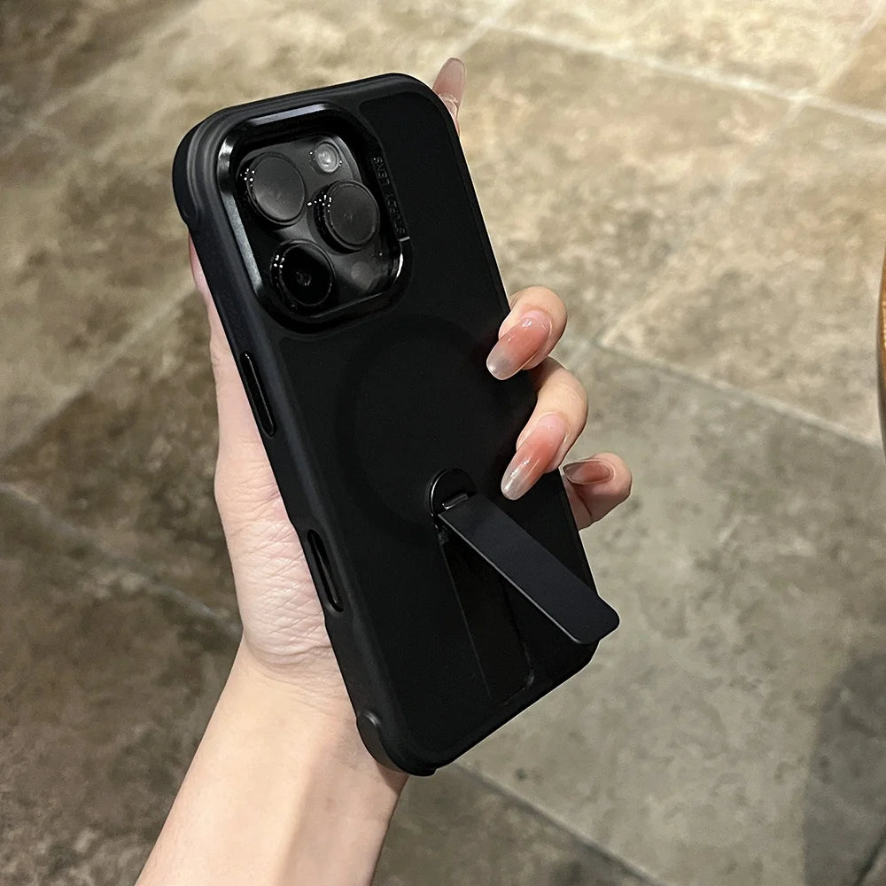 Magnetic Stand Holder Shockproof Case for iPhone 17 16 Pro Air 15 14 13 12 11 Pro Max for Magsafe Bumper Frosted PC Phone Shell