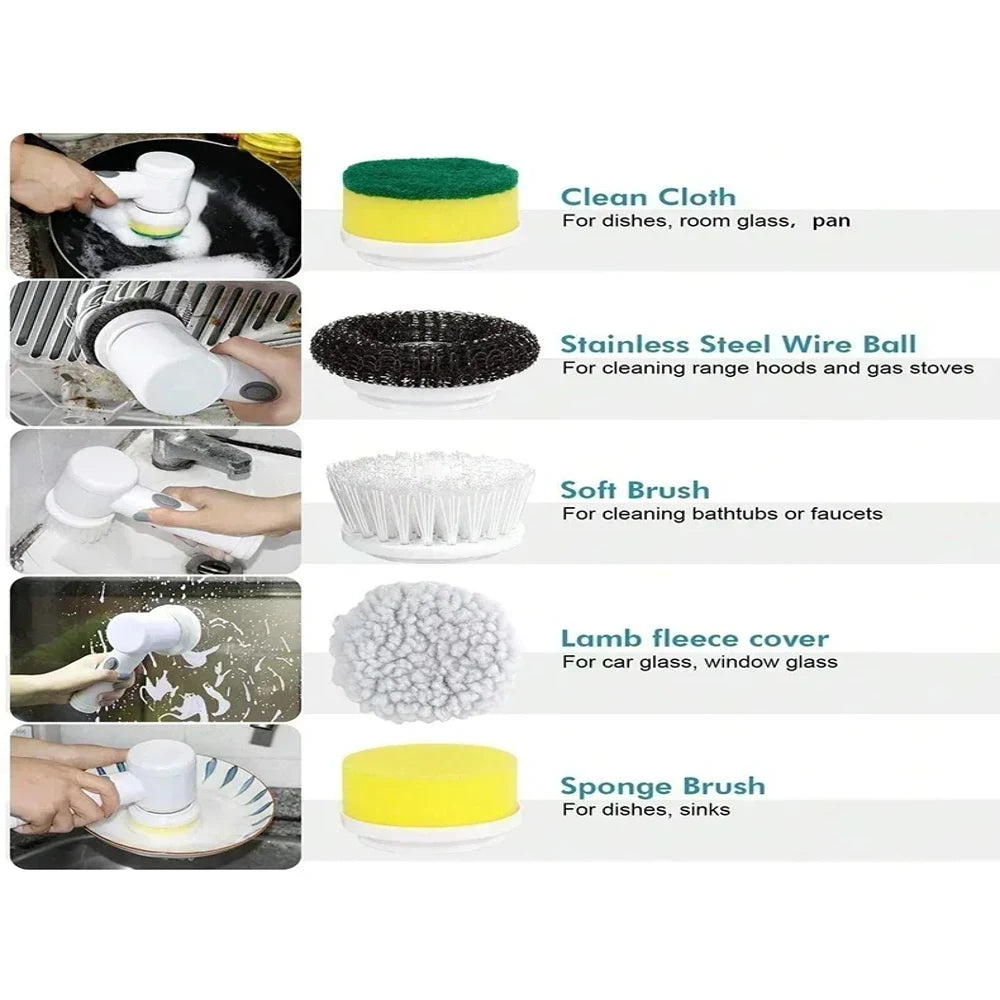 Cordless Electric Spin Scrubber with 5 Replaceable Brush Heads