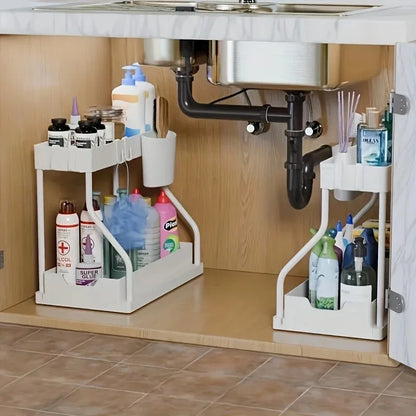 Under Sink Organizer Space Saving 2 Tier Pull Out Storage Box