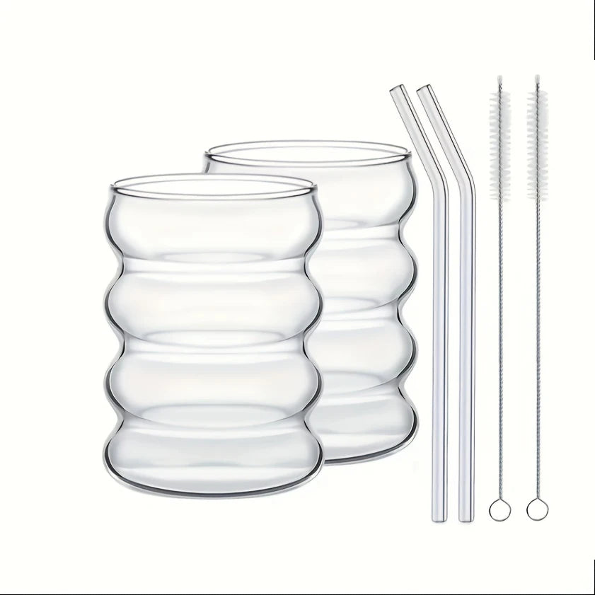 2 High Borosilicate Glass Coffee Cups 350ML/11.8oz with Straw