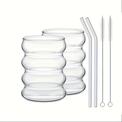 2 High Borosilicate Glass Coffee Cups 350ML/11.8oz with Straw