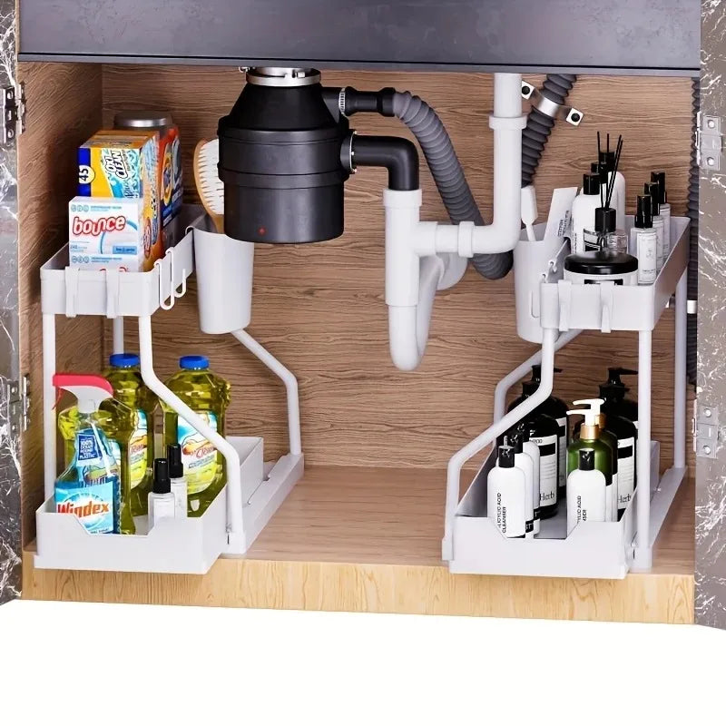 Under Sink Organizer Space Saving 2 Tier Pull Out Storage Box