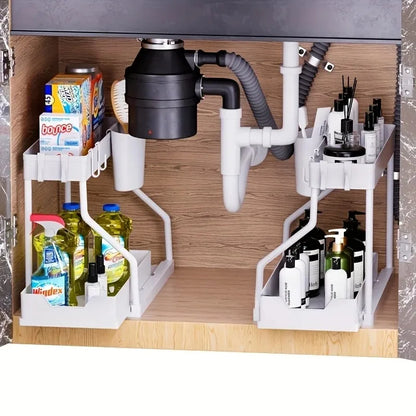 Under Sink Organizer Space Saving 2 Tier Pull Out Storage Box