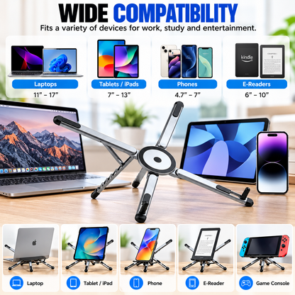NESTAURA 3-in-1 Magnetic Foldable Laptop, Tablet & Phone Stand – Adjustable Portable Tripod