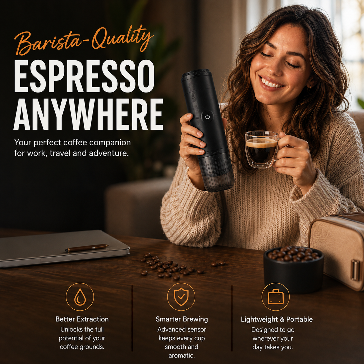 Self Heating Portable Espresso Coffee Maker 3 In1