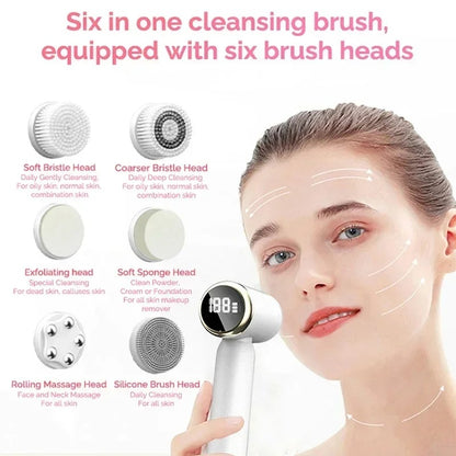 6 In 1 Electric Cleansing Brush Ultrasonic Facial Cleaner